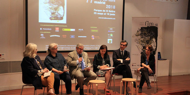 Participantes de la rueda de prensa de presentación de la Feria del Libro de Madrid